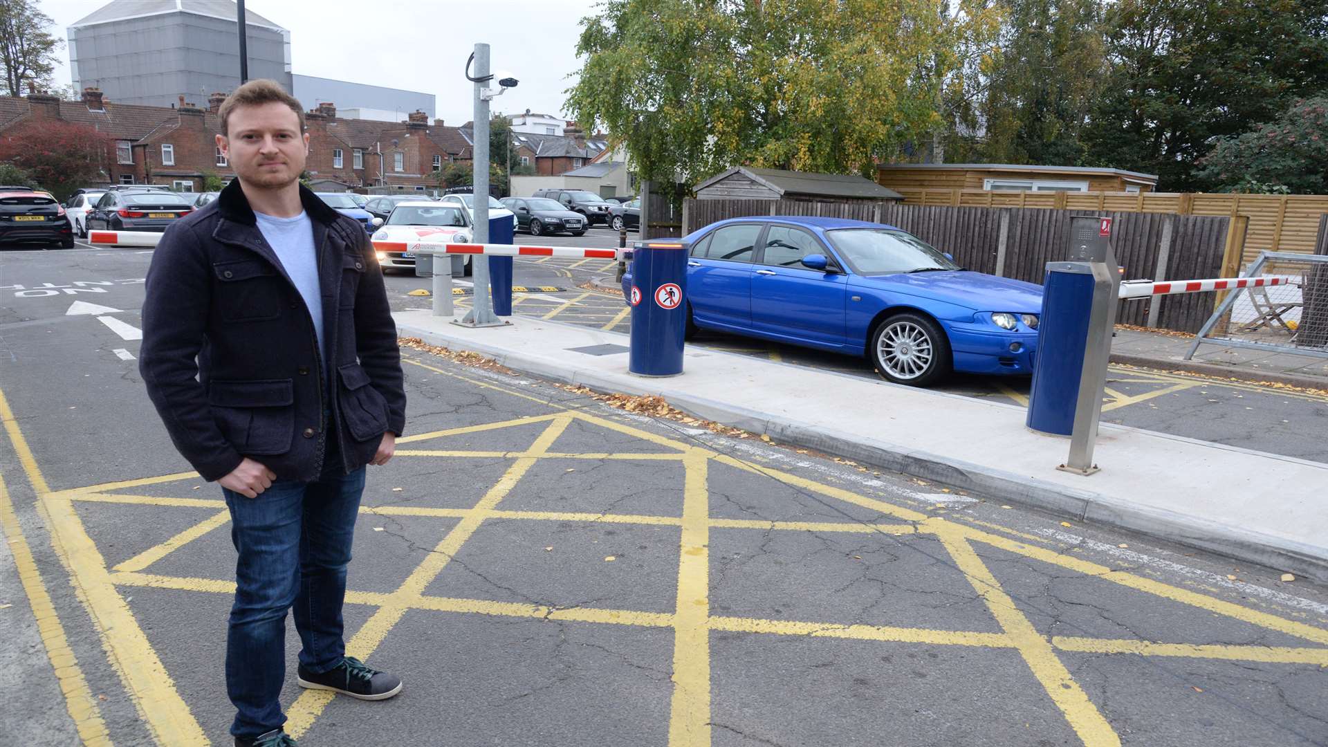 Cllr Ben Fitter-Harding and the ANPR barriers at the Pound Lane car park in Canterbury