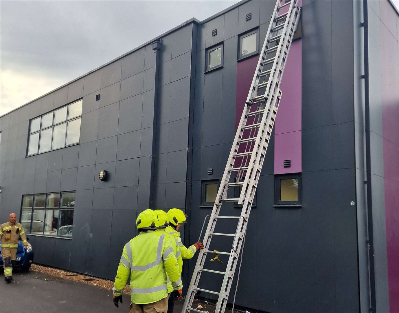Firefighters tried to rescue Hemlock from the top of a science building block at Mayfield Grammar School in Pelham Road, Gravesend