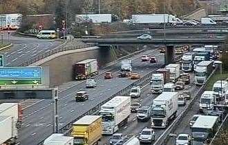 Traffic is queuing anti-clockwise towards the Dartford Crossing following a collision earlier today. Picture: Highways England