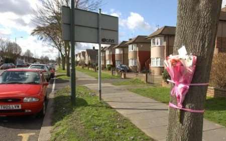 A floral tribute left at the scene of the collision. Picture: JIM RANTELL