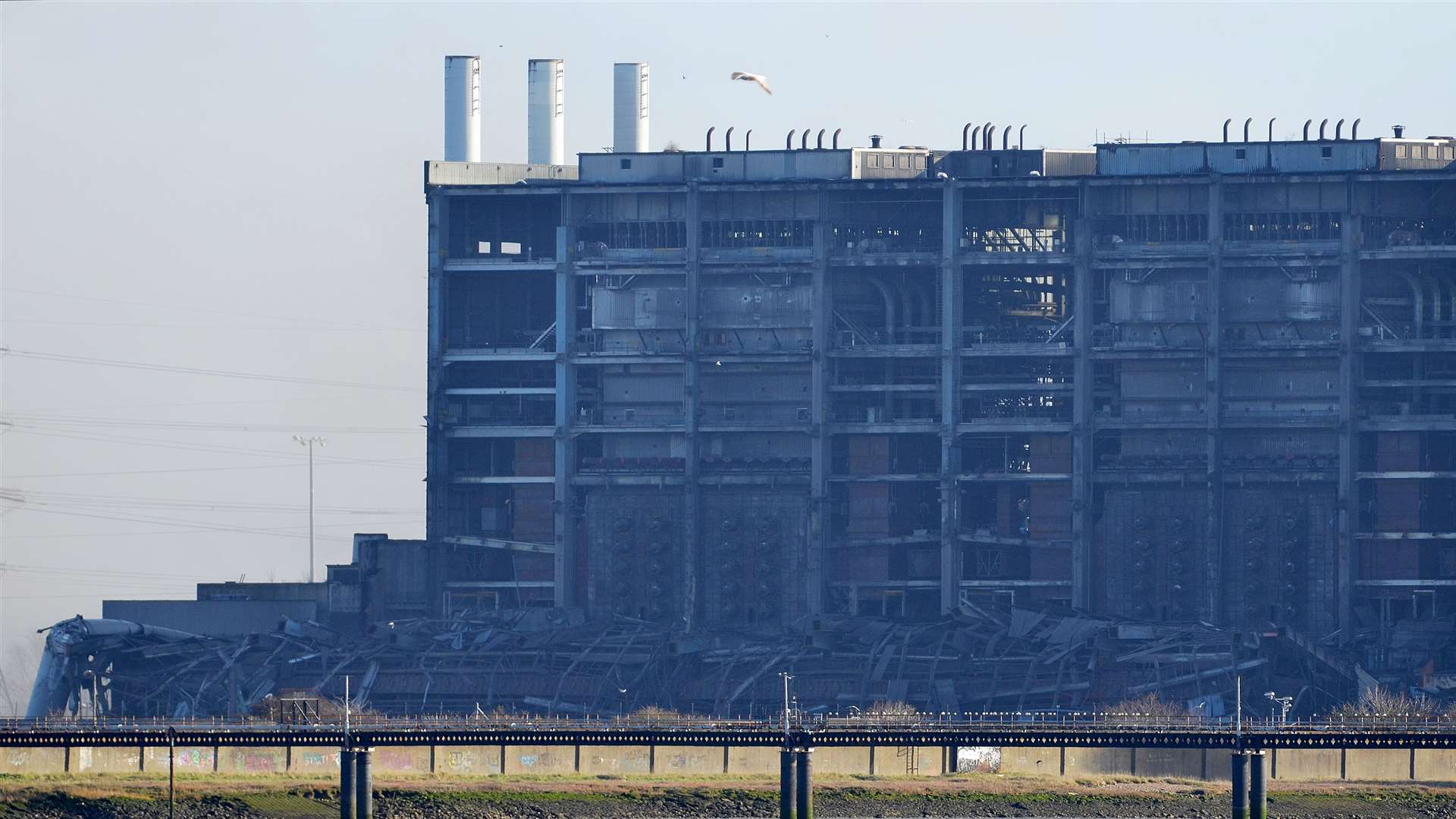 The aftermath of the tenth demolition at Tilbury power Station. Picture Credit: Jason Arthur