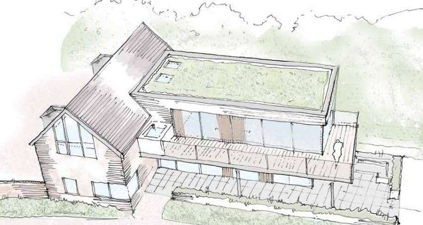 Another early sketch of the planned guest house