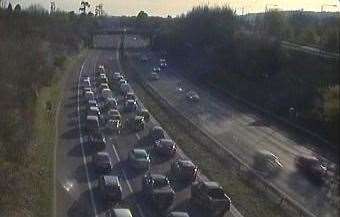 Traffic being held on the clockwise M25 heading towards Junction 5. Picture: Highways England