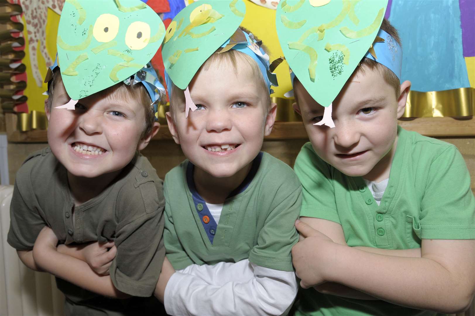 Hissing snakes, from left, Max, Kynton and Cameron, all six, from Lynx class's Gruffalo's Child at South Avenue Infants School