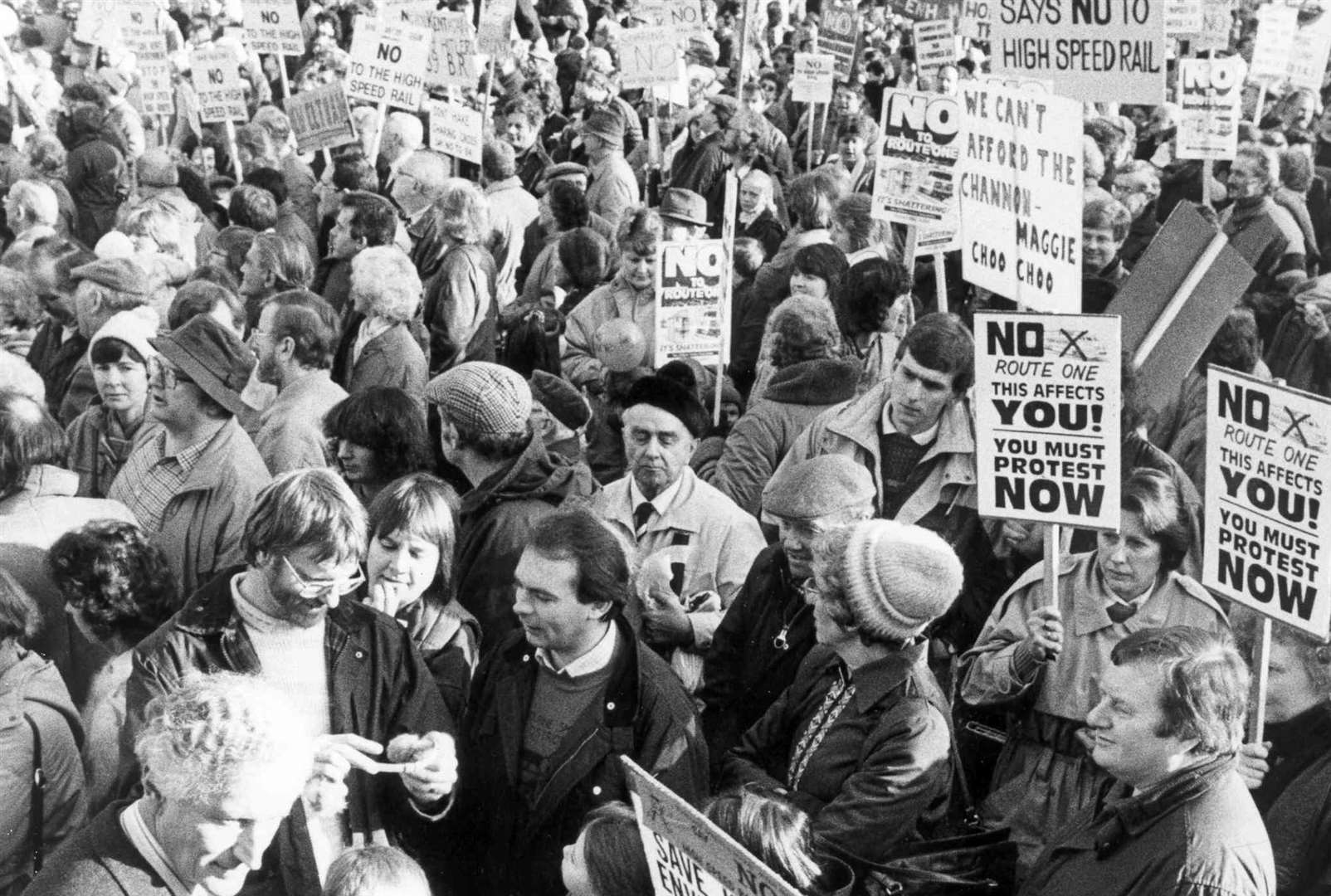 Protestors aired their views on the proposed route of the Channel Tunnel Rail Link – such as this one in Maidstone in 1989
