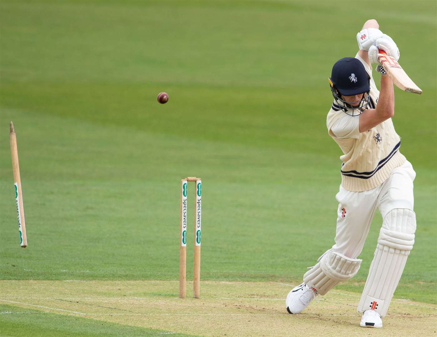Kent's Zak Crawley is bowled by Mohammad Amir in the first innings against Essex at Canterbury Picture: Ady Kerry