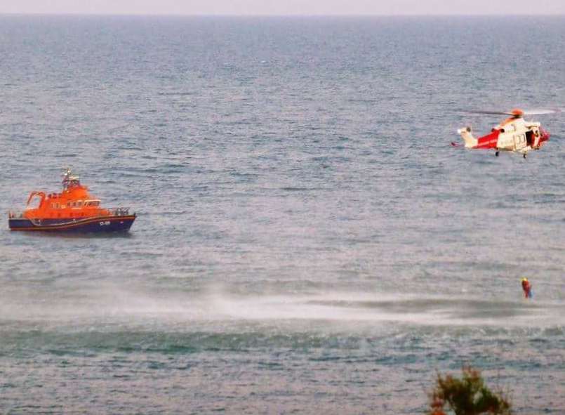 Dover lifeboat and Coastguard helicopter rescue woman. Picture: Folkestone Coastguard