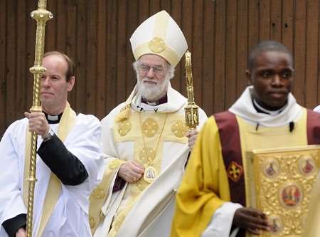 The Archbishop of Canterbury (centre) leads the bishops into Canterbury Cathedral. Pictures: Chris Davey