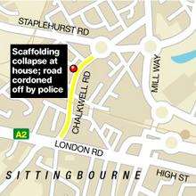 Map showing where the scaffolding collapsed in Chalkwell Road, Sittingbourne.