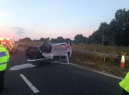This overturned car caused delays on the M20. Picture: Kent Police Roads