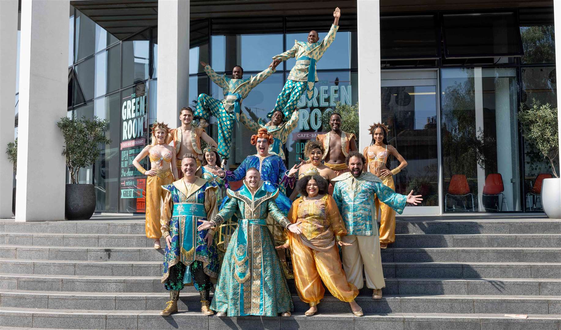 The cast of this year's panto outside the Marlowe Theatre, which has won Best Pantomime and UK Theatre of the Year in the past. Picture: David Oxberry