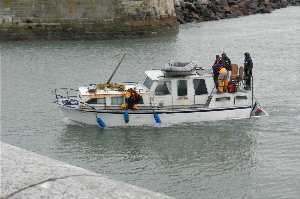 The Dutch cabin cruiser that came a cropper by Thanet Offshore Windfarm, but was rescued by Ramsgate RNLI.