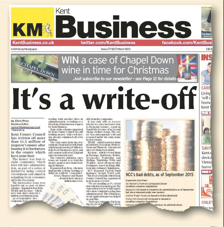 How Kent Business reported the lost money in its December 2015 edition