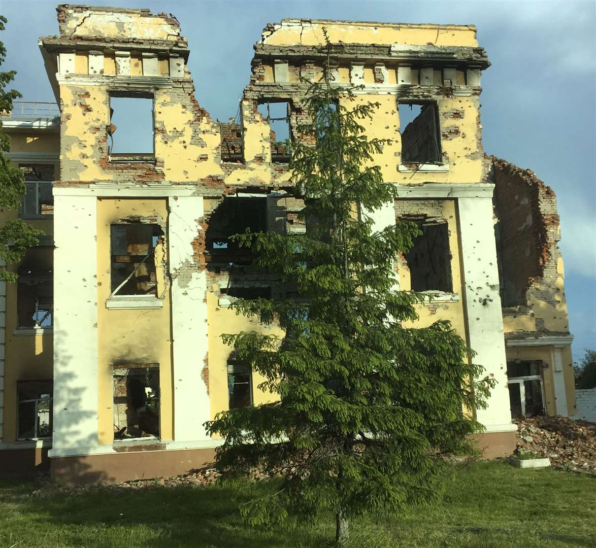 A destroyed Ukrainian building. Picture: Phil Hodges