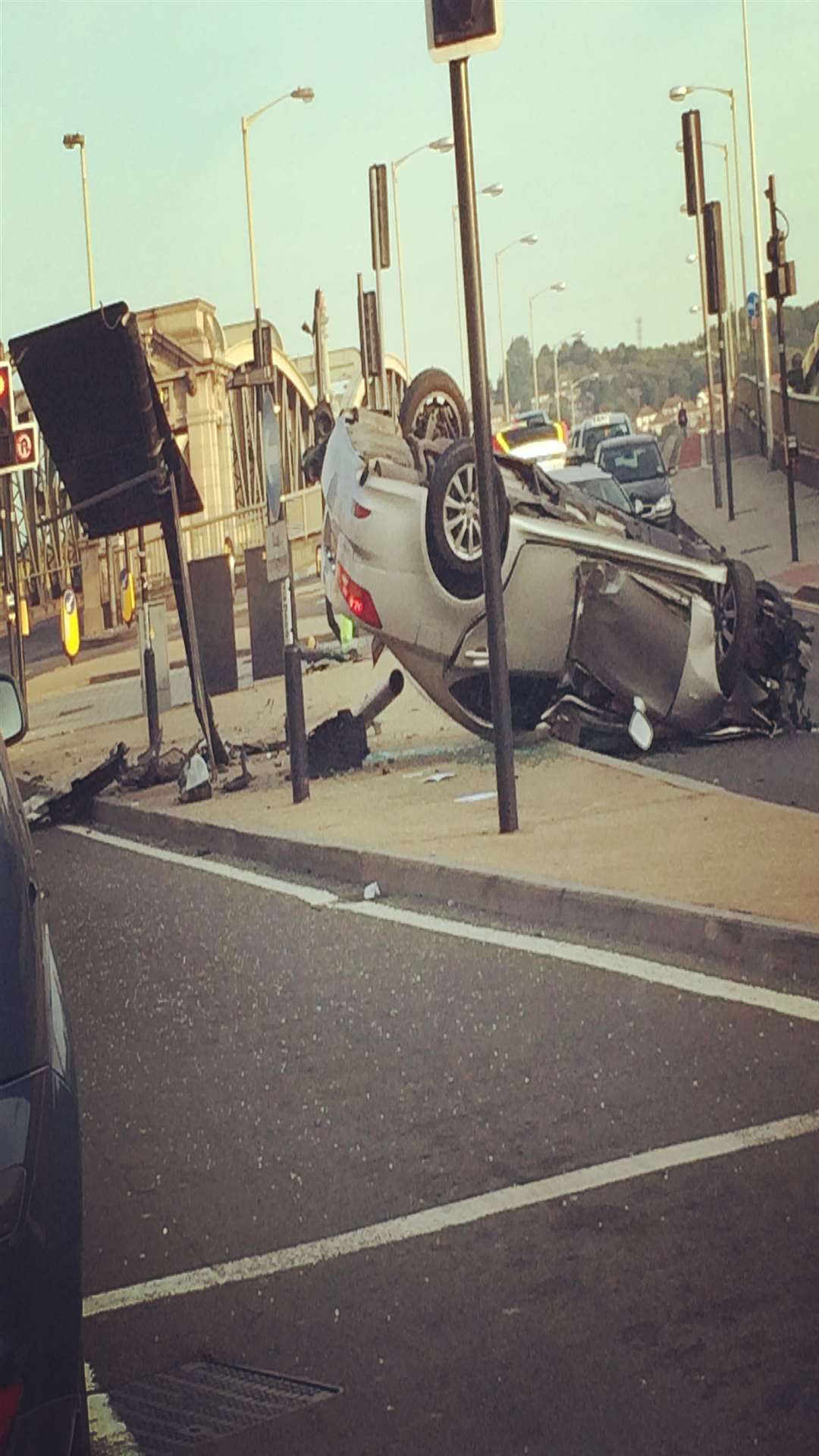 A car overturned after losing control near Rochester Bridge