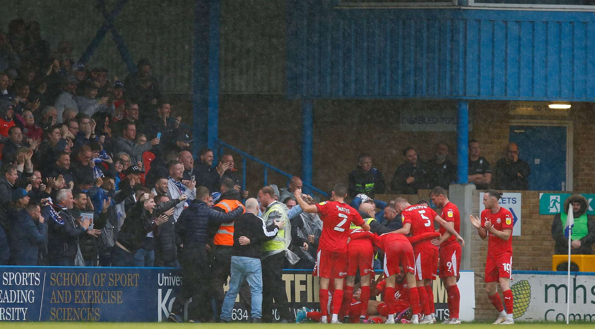 Wigan celebrate their first goal with their fans at Priestfield. Picture: Andy Jones (51835456)