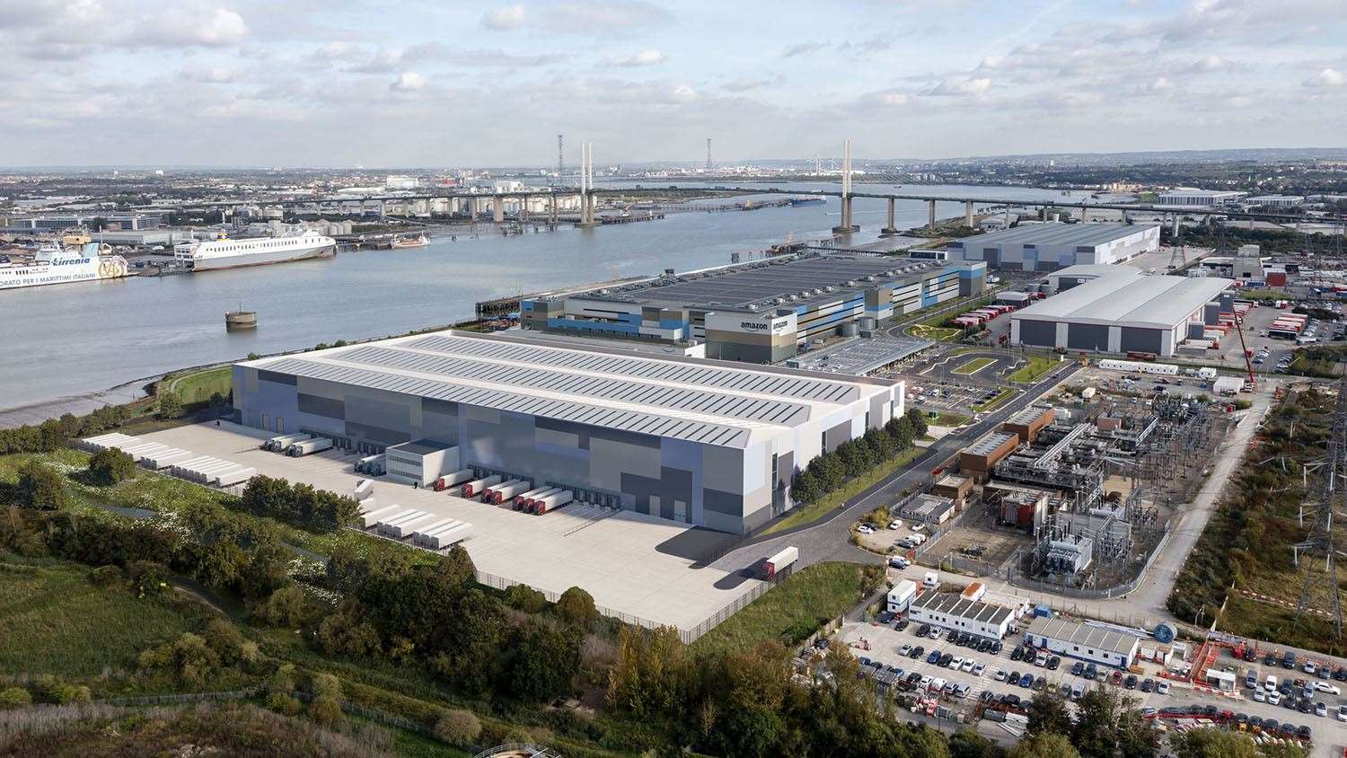 Artist's impressions show the proposed new warehouse on the former Littlebrook Power Station site in Dartford next to units occupied by IKEA and Amazon. Picture: Bericote/Tritax