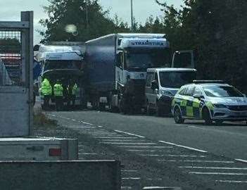 Police are at the scene of the lorry crash