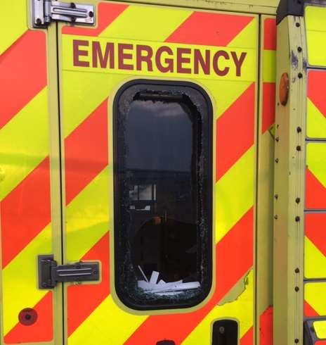 The damage caused to one of the ambulances