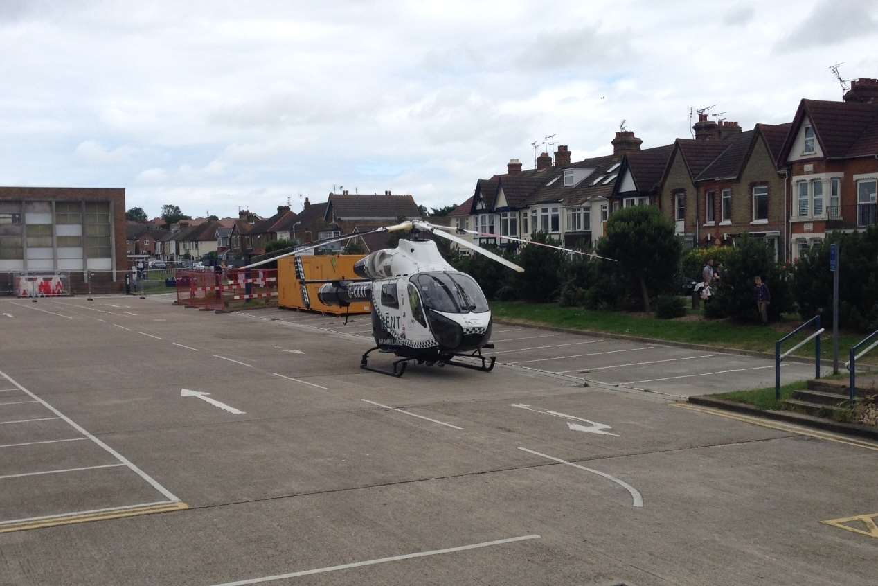 The helicopter landed in the out of use car park
