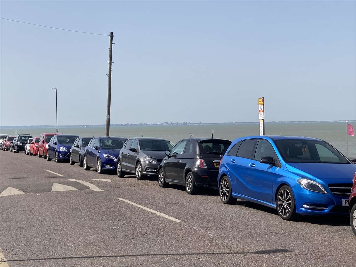 Nose-to-tail cars along The Leas at Minster, on the Isle of Sheppey