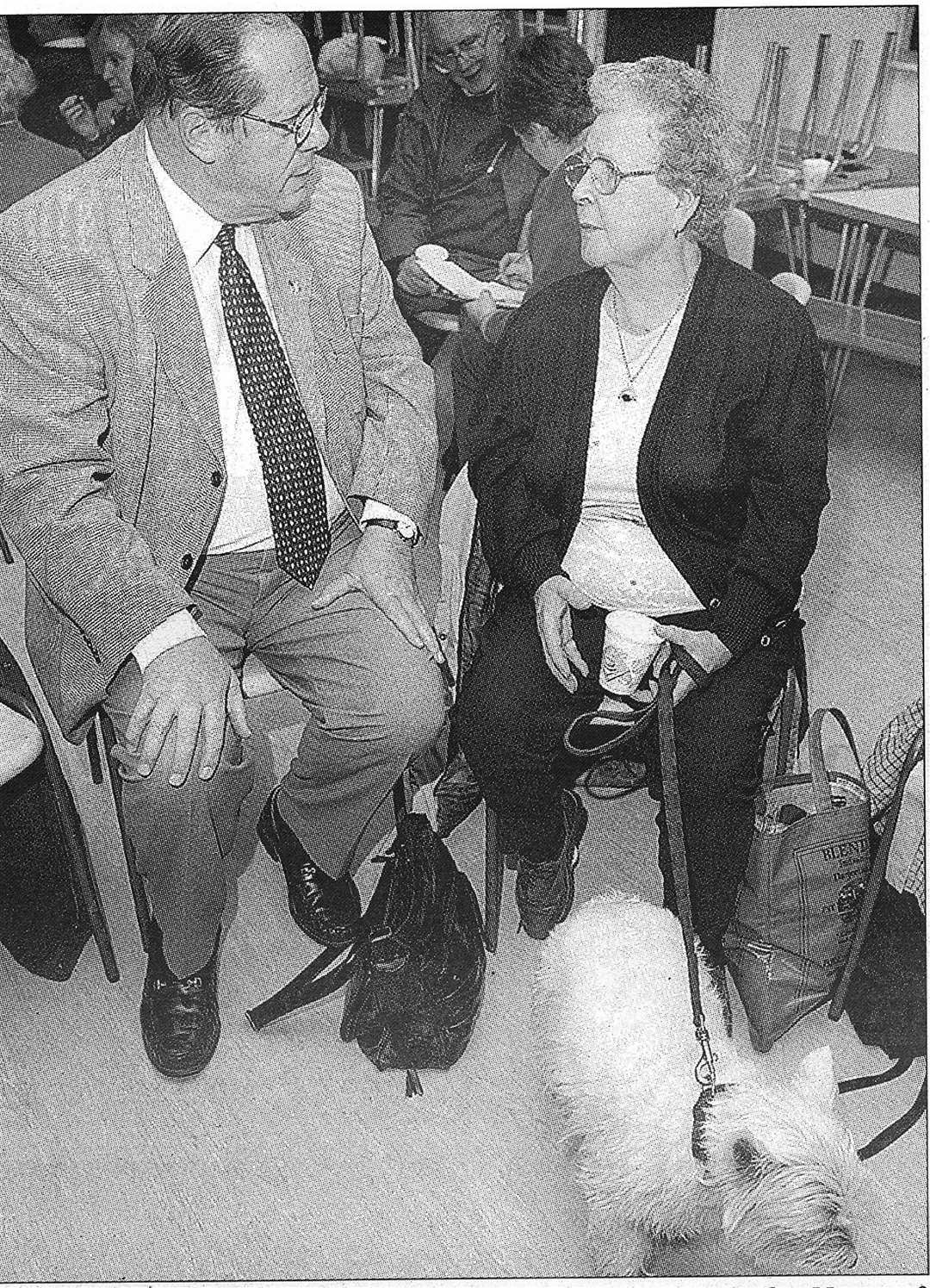 Cllr Daley meeting Betty Case, a victim of the floods in East Peckham in 2000