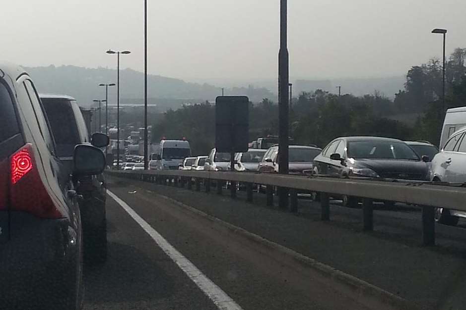 Traffic leading up to the Medway Tunnel after the crash. Picture: Carly Bowman