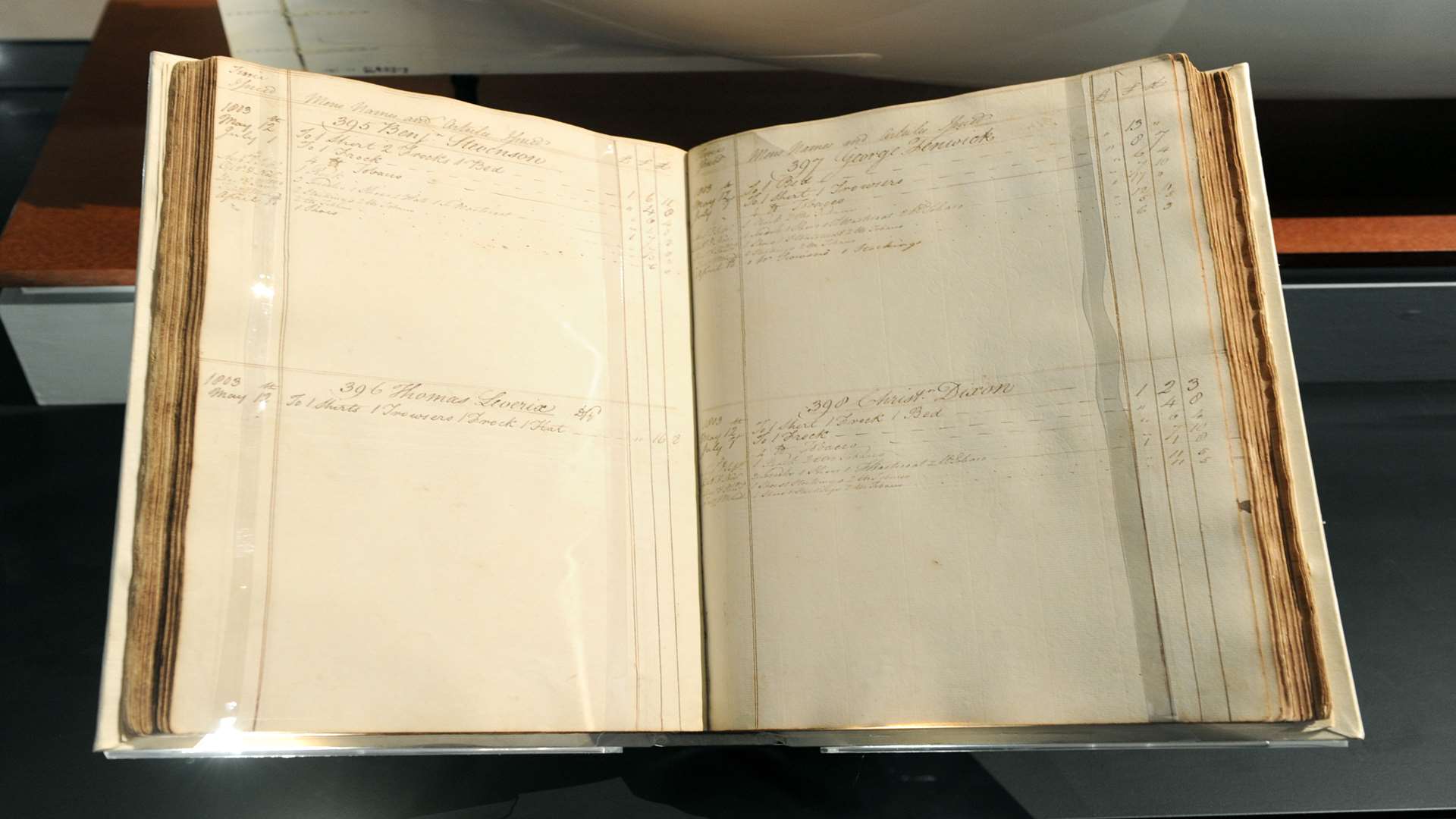 Slop book from 1803, listing clothing sold to seaman. Picture: Simon Hildrew
