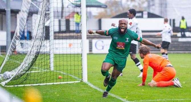 Francis Babalola turns away in delight after scoring Cray Valley's winner at Maidenhead. Picture: Dave Cumberbatch (42844526)