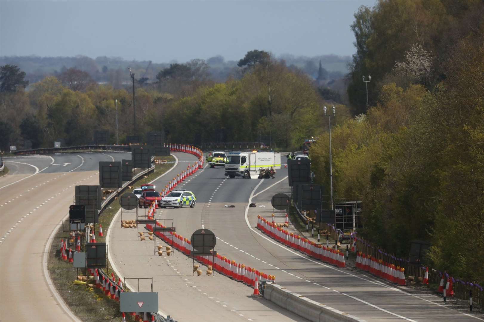 The bomb squad on the M20 at Ashford. Picture: UKNIP