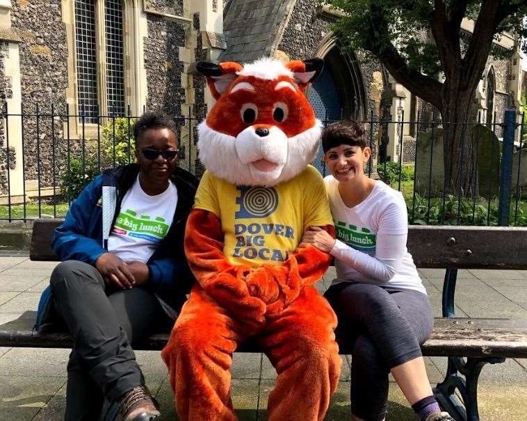 Walkers Carole Wright, Laura Graham and their Mascot. Picture: The Big Lunch