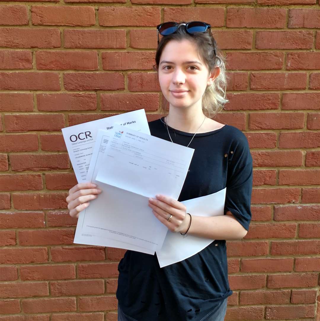 Olivia Collingwood with her results. Picture: Sandwich Technology School