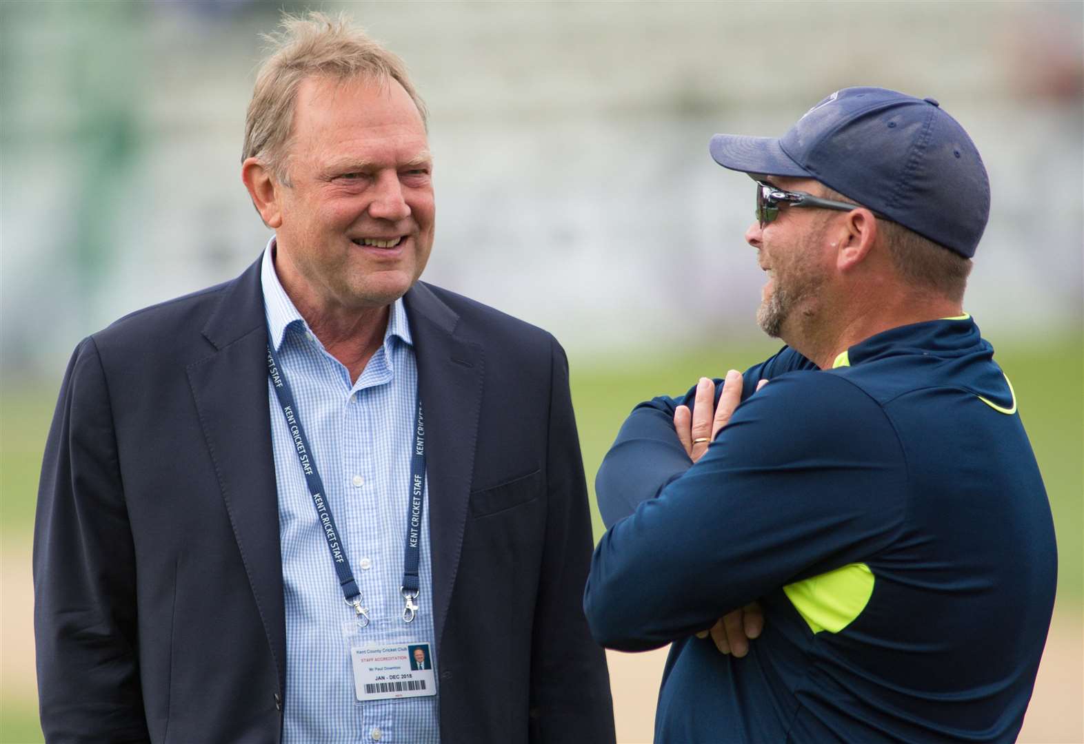 Kent director of cricket Paul Downton talks with head coach Matt Walker. Picture: Ady Kerry