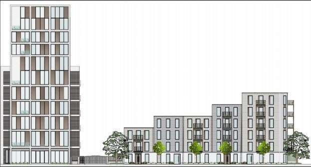 Plans show the development in profile, with the M-Block tower extension next to the proposed L-Block