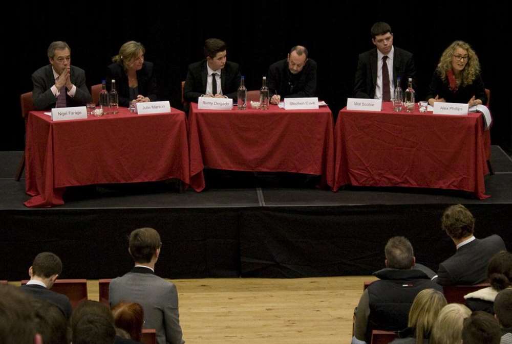 The Question TIme panel, including UKIP leader Nigel Farage, at St George's Church of England Foundation School, Broadstairs