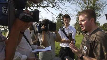 Greg Avery, from animal rights group SHAC, talks to the media. Picture: ANDY PAYTON