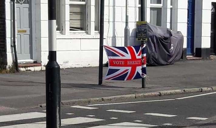 A Brexit Party flag was flown in St Lawrence High Street (10997609)