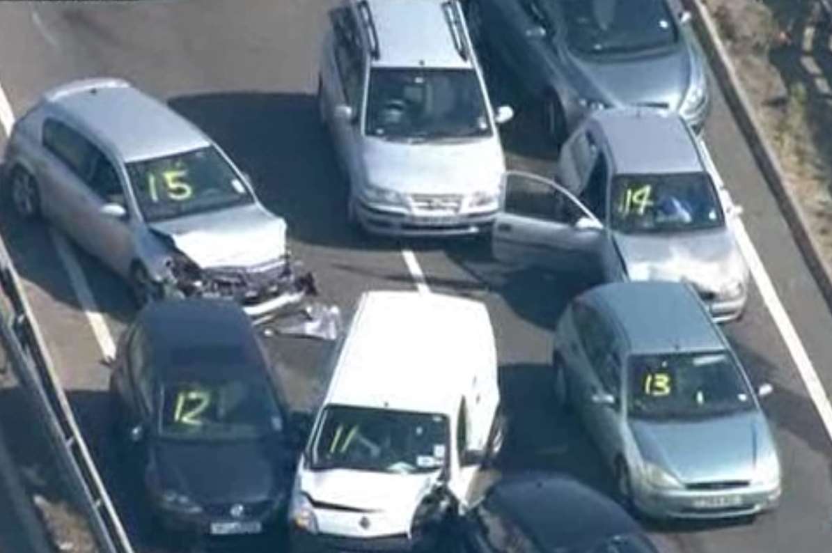 Some of the cars damaged in the crash. Picture: Sky News