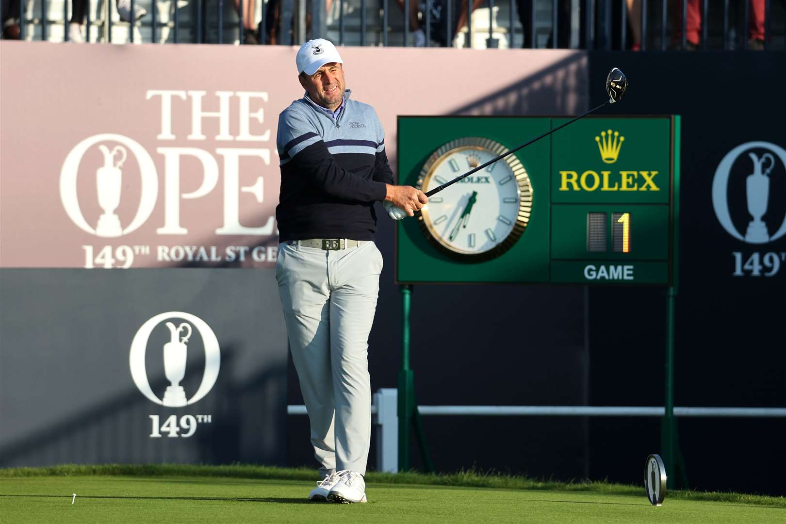 Richard Bland tees off on the first hole at The Open today, when the competition began in full. Picture: The R&A