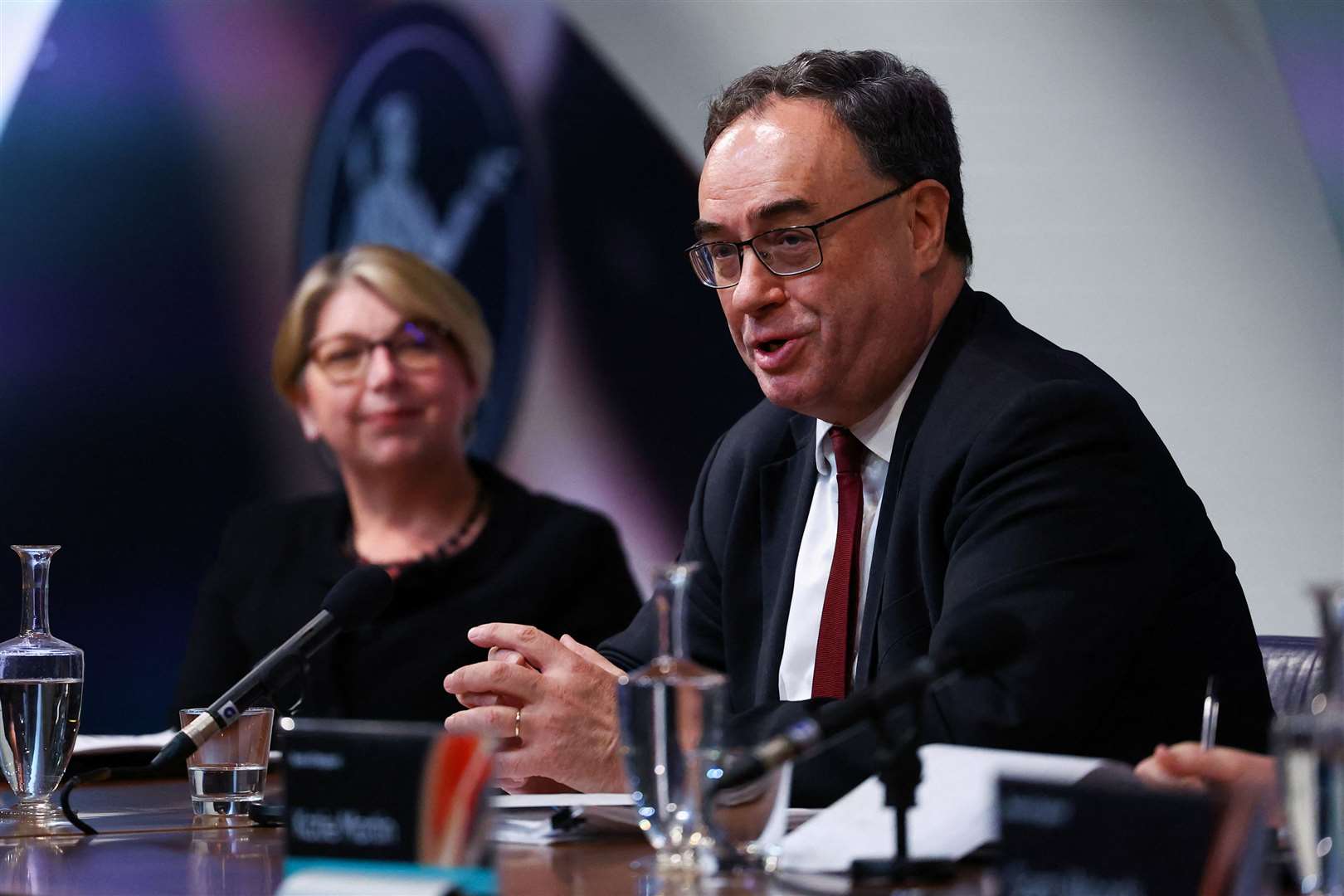 Andrew Bailey, governor of the Bank of England, and Sarah Breeden, deputy governor for financial stability (Hannah McKay/PA)