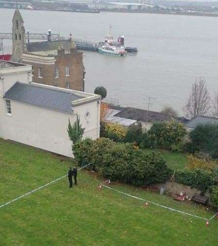 Police standing guard in The Terrace, Gravesend