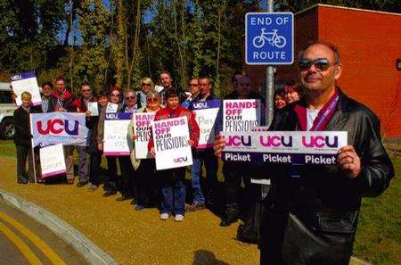 Lecturers stike at MidKent College, in Gillingham. Paul Short, branch secretary of the UCU is pictured right.