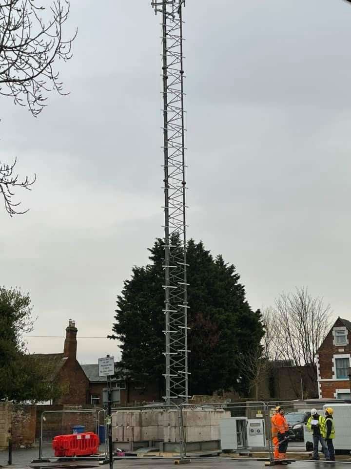 The mobile mast being erected in Faverham's central car park. Photo: West Street Mobiles