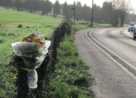 Flowers left at the scene of Friday night's two car crash on the A28 at Chartham