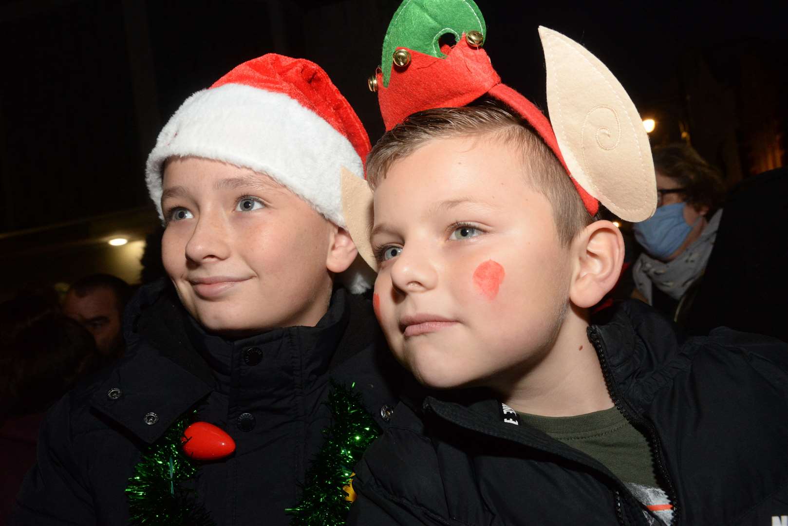 Charlie, 10 and Archie Dimmock, 11, at the Chatham Christmas lights switch-on. Picture: Chris Davey