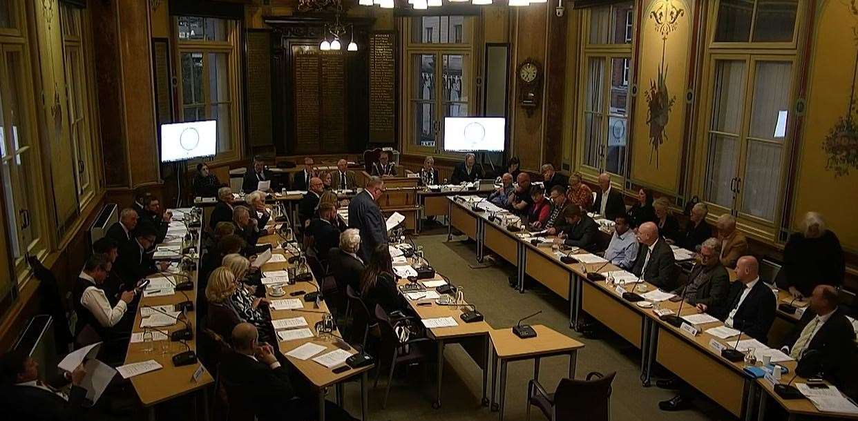 Cllr leader David Burton addresses a full council meeting at Maidstone