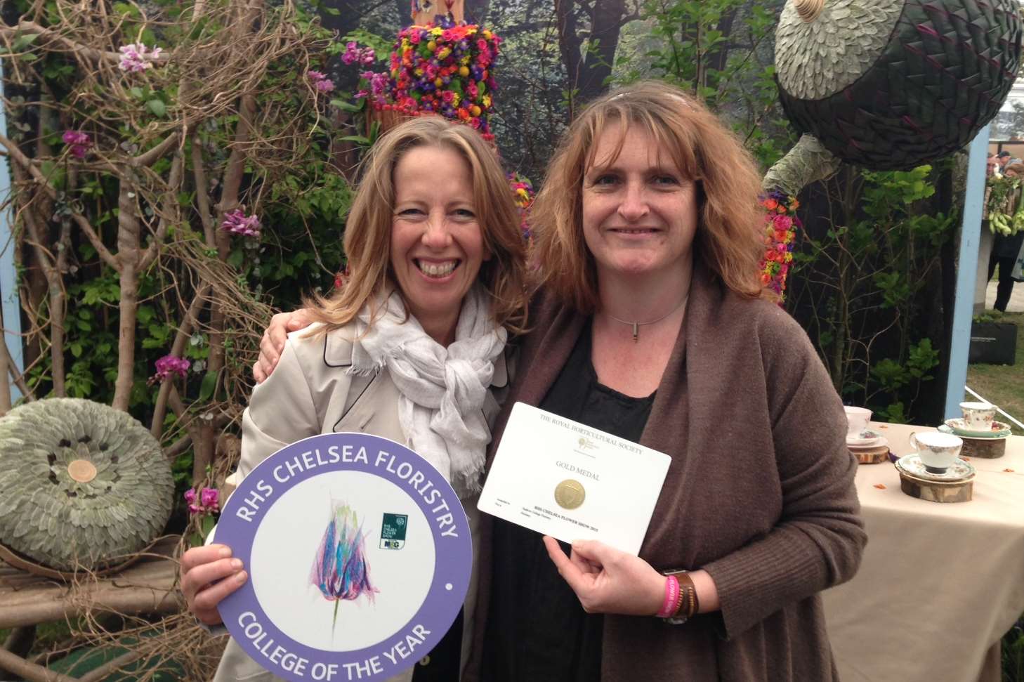 Lesley Young, a floristry team leader at Hadlow College and Caroline Miller, a lecturer and level five student