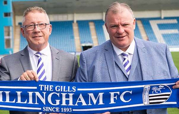 Gillingham chairman Paul Scally when he appointed Steve Evans as manager at Priestfield. Picture: Ady Kerry