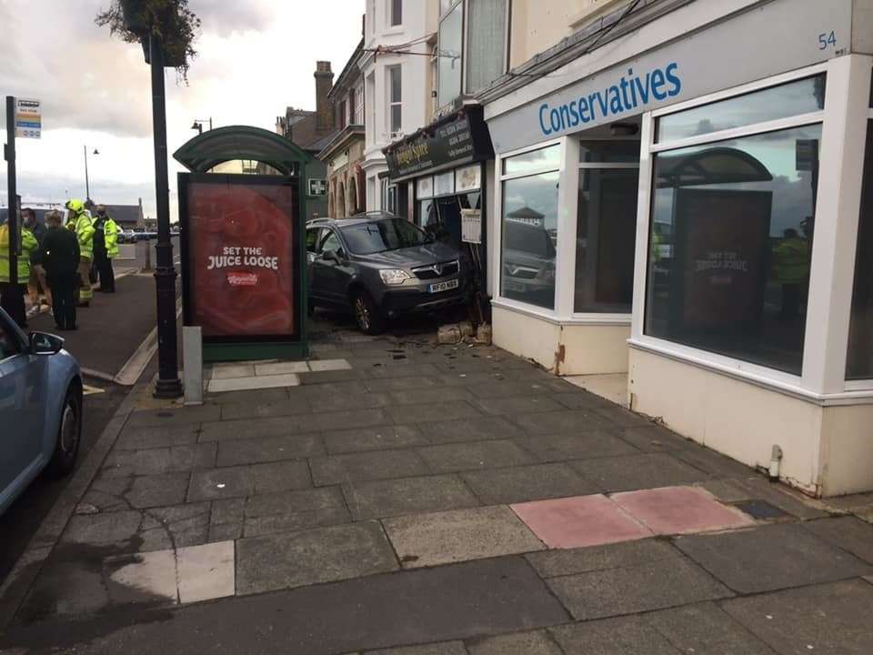 A Vauxhall crashed into Bengal Spice. Photo: Leslie Burgess