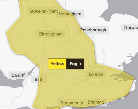 The Met Office weather warning covers most of Kent